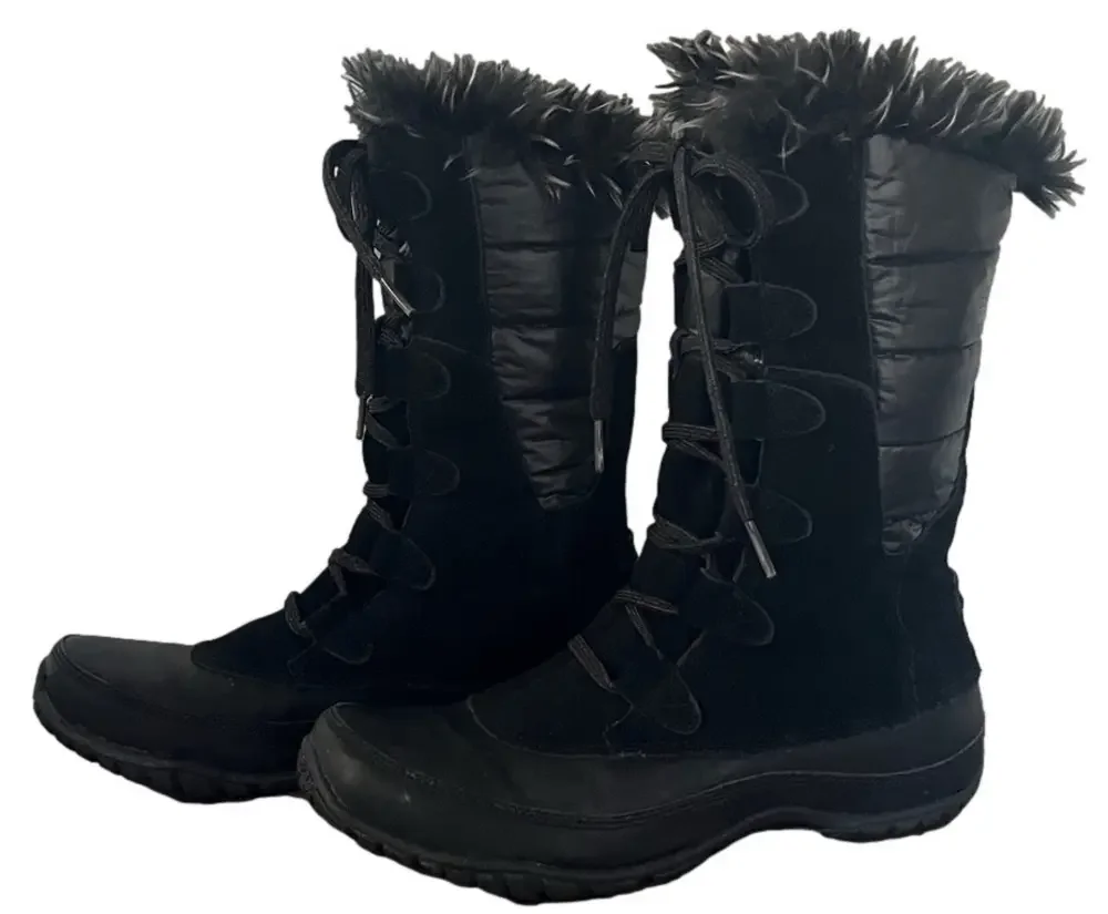 The North Face Womens Nuptse Purna Winter Boots Faux Fur Trim Black Size 8.5